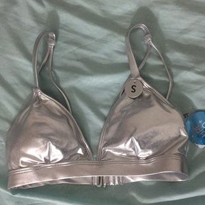Metallic silver bikini top